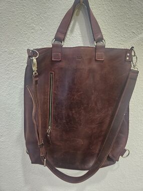 Convertible Oxblood Leather Backpack Tote "transformer" bag Monogrammed MJ